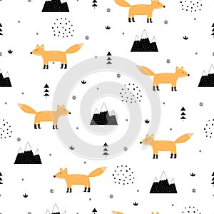 Seamless vector pattern Cartoon fox