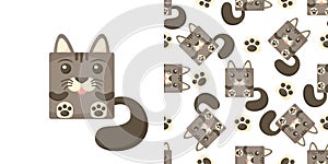 Seamless vector pattern of cat. Square kittens on background.