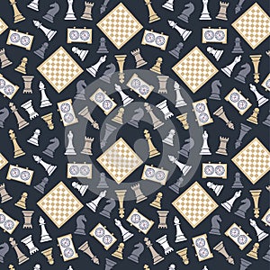 Seamless vector pattern with chess on dark bluu