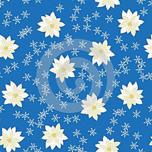 Seamless vector pattern with Christmas poinsettia plant