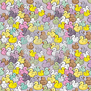 Seamless vector pattern with colorful baby ducks