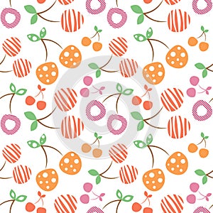 Seamless vector pattern with colorful different decorative ornamental cherries on the white background.