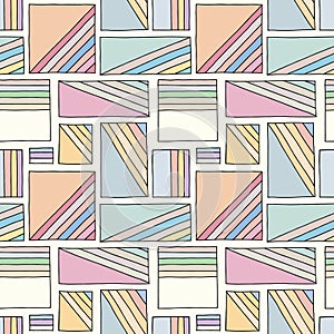 Seamless vector pattern. Colorful geometrical hand drawn background with rectangles, squares. Simple print for background, wallpap