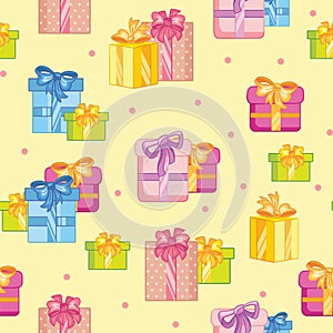 Seamless vector pattern colorful party presents and confetti
