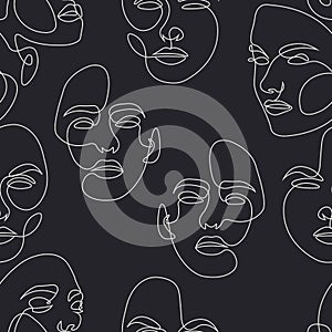 Seamless vector pattern with the contours of female faces. Designs suitable for decor, wallpaper, wrapping paper, textiles