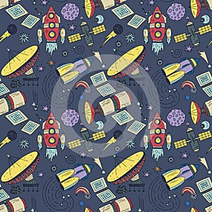 Seamless pattern with cosmos doodle illustrations. photo
