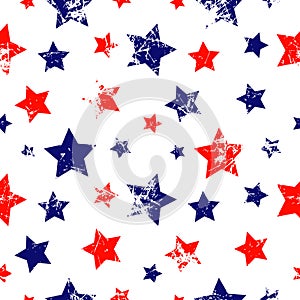 Seamless vector pattern. Creative geometric blue, red and white background with stars