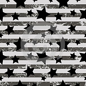 Seamless vector pattern. Creative geometric gray background with stars and stripes