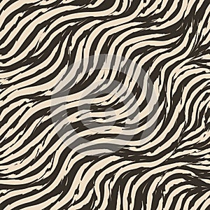 Seamless vector pattern of curving stripes with torn edges. Beige strokes of paint on a brown background. Print for