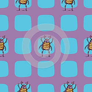 Seamless vector pattern with cute bugs, insects character. Cute vector illustration for kids