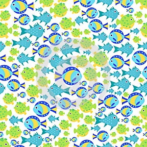 Seamless vector pattern with cute cartoon fish