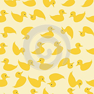 Seamless Vector Pattern Of Cute Duck isolated in pale yellow Background