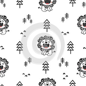 Seamless Vector Pattern with Cute Fox, and hand drawn shapes
