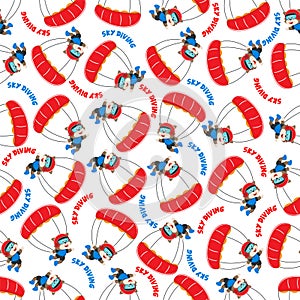 Seamless vector pattern with cute little fox skydiver, Design concept for kids textile print, nursery wallpaper, wrapping paper.