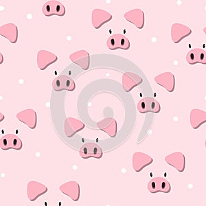 Seamless vector pattern with cute pink pigs.