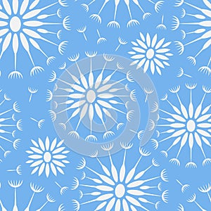 Seamless vector pattern with dandelions and seeds. Vector background