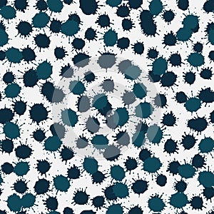 Seamless vector pattern with dark blue ink blobs on a white background