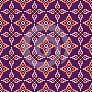 Seamless vector pattern design. Abstract graphic illustration. Geometric ornamental style. Flower, petals on violet lilac purple