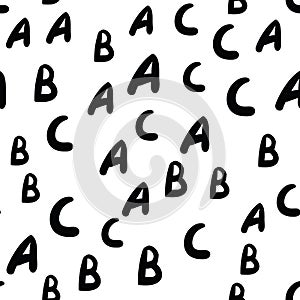 Seamless vector pattern - different letters ABC. Colorful school pattern with font characters A, B, C for children. Black
