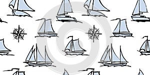 Seamless vector pattern of different sailboats sketches, background for paper,wallpaper