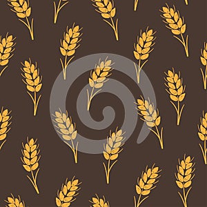 Seamless vector pattern with ears of wheat. Grain background
