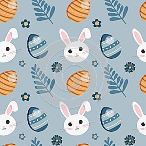 Seamless vector pattern with Easter concept. Colorful illustration isolated on blue background.