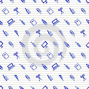 Seamless vector pattern with elements of office supplies.