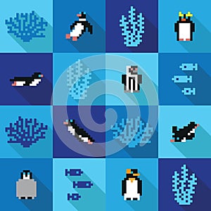 Seamless vector pattern in flat design with penguins