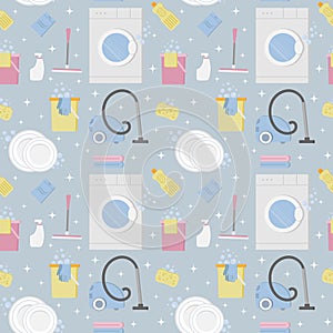 Seamless vector pattern in a flat style with tools for cleaning