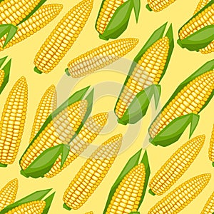 Seamless vector pattern with fresh ripe corn cobs