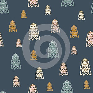 Seamless vector pattern with frosted gingerbread christmas trees on a dark background