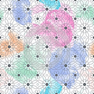 Seamless vector pattern with geometric shapes on a colored background.