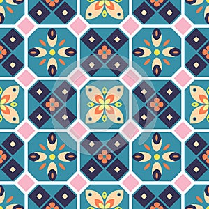 Seamless vector pattern with geometric tiles. Abstract petal shapes background.