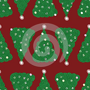 Seamless vector pattern with green christmas trees on red background