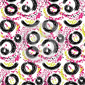 Seamless vector pattern with grunge brush circles and dots.