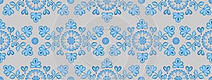 Seamless vector pattern for Gzhel style, gray with blue