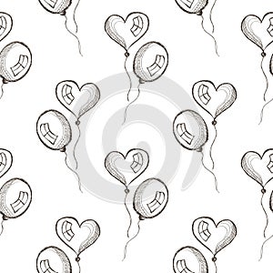 Seamless vector pattern with hand drawn air balloons on the white background