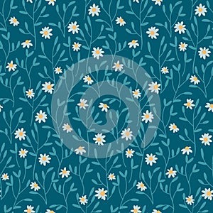 Seamless vector pattern with hand drawn daisy flowers. design for textile. covers, packaging