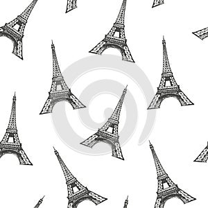 Seamless vector pattern with hand drawn of Eiffel Tower