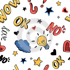 Seamless vector pattern of hand drawn lettering and design element