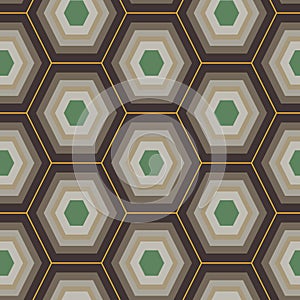 Seamless vector pattern with honeycomb shaped pattern in brown and green colors