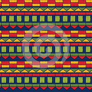 Seamless vector pattern with horizontal stripes, colorful embroidery background