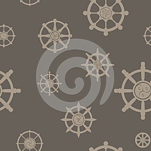 Seamless pattern with Indian religion symbol Dharmachakra