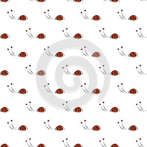 Seamless vector pattern with insects. Cute background with drawn ladybugs on the white backdrop.