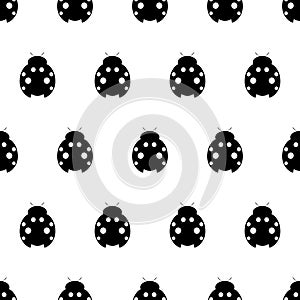 Seamless vector pattern with insects, symmetrical background with decorative black and white ladybugs, on the white backdrop