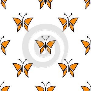 Seamless vector pattern with insects, symmetrical background with red butterflies. Decorative repeating ornament