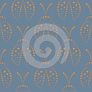 Seamless vector pattern with insects, symmetrical background with red decorative closeup ladybugs, on the blue backdrop.