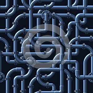 Seamless vector pattern of intertwining water pipes of a blue shade