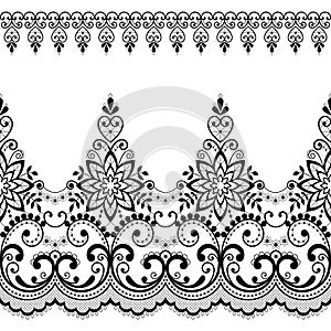 Seamless vector pattern - lace design with flowers and swirls, detailed ornament in black on white background