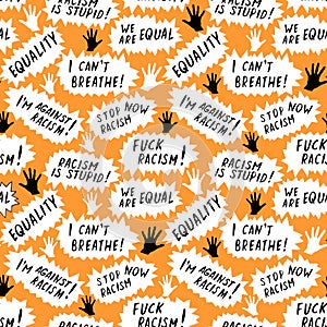 Seamless vector pattern with lettering handwritten on theme of antiracism, protesting against racial inequality and revolutionary photo